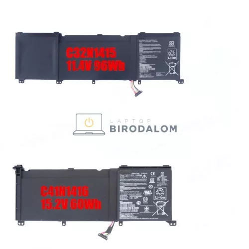 Asus ZenBook Pro N501J, N501JW, N501L, UX501JW, G501J, G601J OEM laptop akkumulátor – 15.2V 3950mAh 