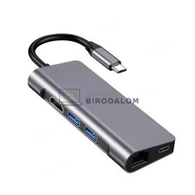 USB-C dokkoló, 7 az 1-ben, fix USB-C kábell (HDMI 4K@30Hz (2K@60Hz), 2x USB-A 3.0 (5 Gbps)) (OEM) (HW-TC39)