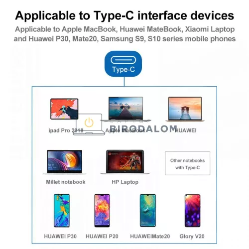 USB-C dokkoló, 7 az 1-ben, fix USB-C kábell (HDMI 4K@30Hz (2K@60Hz), 2x USB-A 3.0 (5 Gbps)) (OEM) (HW-TC39)