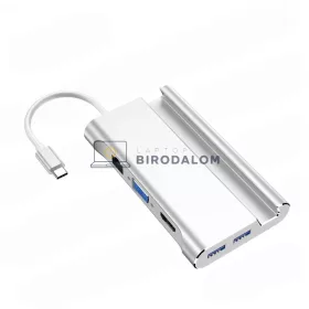 USB-C dokkoló, 7 az 1-ben (HDMI 4K@30Hz, VGA 1080p@60Hz, 2x USB-A 3.0 (5Gbps)) (OEM) (HW-TC20)
