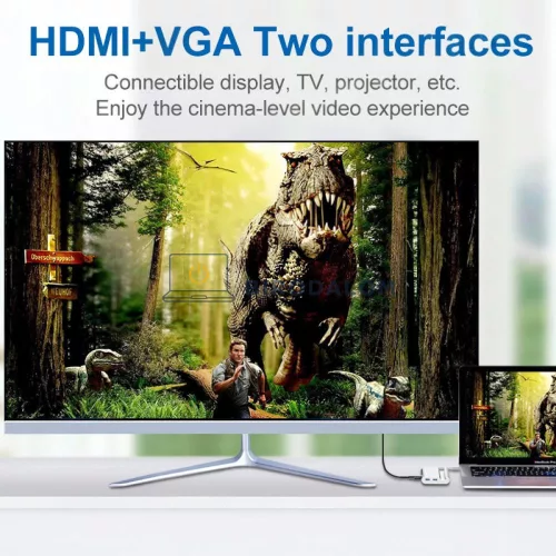USB-C dokkoló, 7 az 1-ben (HDMI 4K@30Hz, VGA 1080p@60Hz, 2x USB-A 3.0 (5Gbps)) (OEM) (HW-TC20)