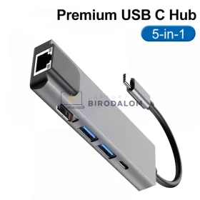USB-C hub, 5 az 1-ben, beépített USB-C  (HDMI 4K@30Hz, 2x USB-A 3.0 (5Gbps), RJ45 Gigabit Ethernet) (OEM) (HW-TC21)