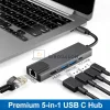 USB-C hub, 5 az 1-ben, beépített USB-C  (HDMI 4K@30Hz, 2x USB-A 3.0 (5Gbps), RJ45 Gigabit Ethernet) (OEM) (HW-TC21)