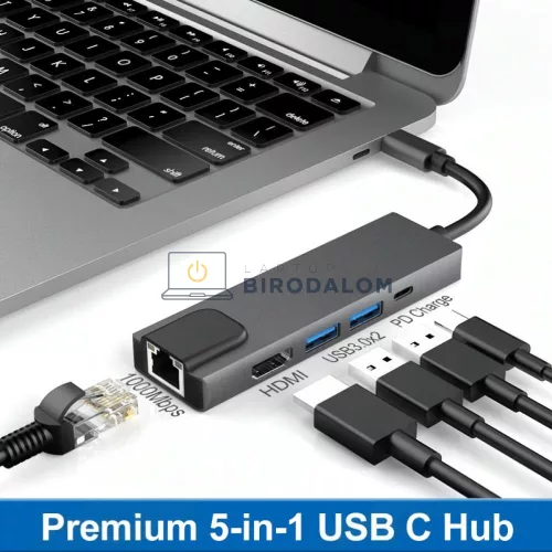 USB-C hub, 5 az 1-ben, beépített USB-C  (HDMI 4K@30Hz, 2x USB-A 3.0 (5Gbps), RJ45 Gigabit Ethernet) (OEM) (HW-TC21)