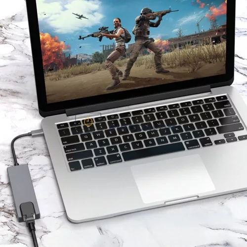 USB-C hub, 5 az 1-ben, beépített USB-C  (HDMI 4K@30Hz, 2x USB-A 3.0 (5Gbps), RJ45 Gigabit Ethernet) (OEM) (HW-TC21)