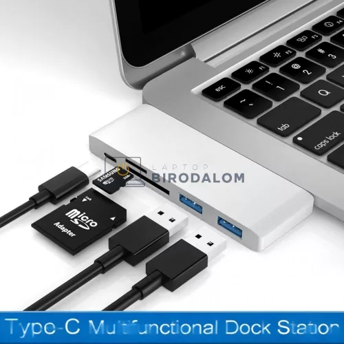 USB-C hub, 5 az 1-ben, megfordítható US (1x USB-A 3.0 (5 Gbps), 1x USB-A 2.0, SD kártyaolvasó) (OEM) (HW-TC13)