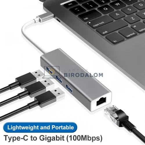 Ethernet adapter, 4 az 1-ben (RJ45 Ethernet, 3x USB 3.0) (OEM) (HW-TC15)