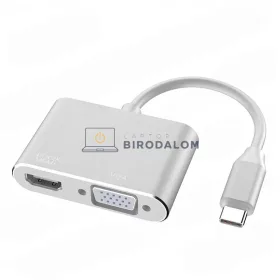 USB-C videó átalakító, 2 az 1-ben videokimenet (HDMI, VGA) (OEM)