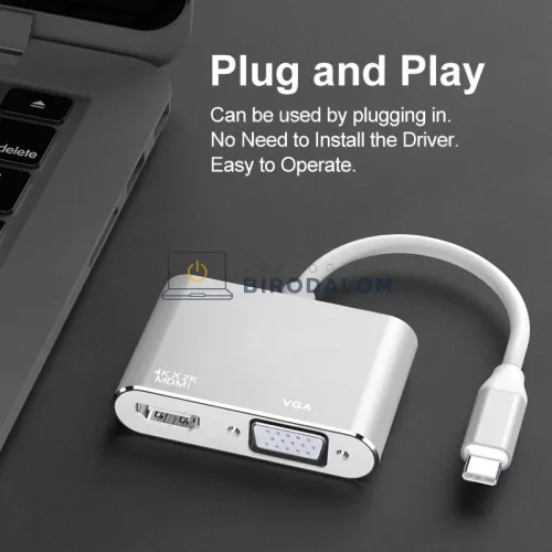 USB-C videó átalakító, 2 az 1-ben videokimenet (HDMI, VGA) (OEM)