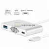 USB-C hub, 3 az 1-ben (VGA, USB 3.0, USB-C PD töltés) (OEM)