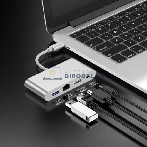 USB-C hub, 4 az 1-ben (HDMI, RJ45 Ethernet, USB 3.0, USB-C) (OEM)