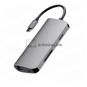 USB-C hub, 8 az 1-ben (USB 3.0, SD/TF kártyaolvasó, Type-C) (OEM)