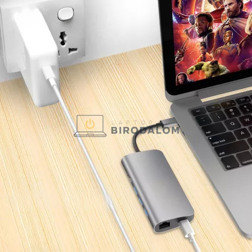 USB-C hub, 8 az 1-ben (USB 3.0, SD/TF kártyaolvasó, Type-C) (OEM)