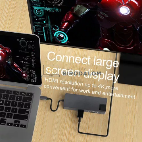 USB-C dokkoló (HDMI, VGA, USB hub, kártyaolvasó) (OEM)
