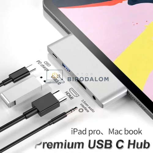 USB-C dokkoló, multifunkciós HUB (HDMI, USB-C bemenet) (OEM)