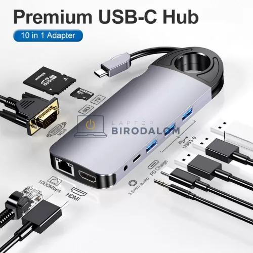 USB-C hub, 10 az 1-ben (OEM)