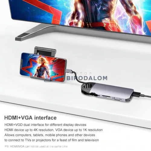 USB-C hub, 10 az 1-ben (OEM)