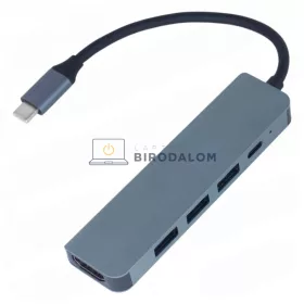 USB-C hub, 5 az 1-ben (HDMI 4K 30Hz, 1x USB 3.0, 2x USB 2.0, USB-C PD 100W) (OEM)