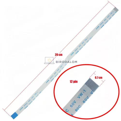 HP DV6000–DV9000, ASUS N45, N55, K53S, Acer Aspire 5335–5738, Lenovo Y460 gyári FFC szalagkábel (touchpad / be-ki gomb, 12 pin, 20 cm)