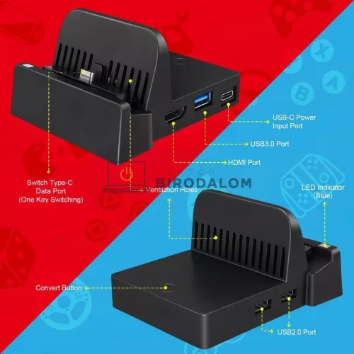 Nintendo Switch / Switch OLED töltő dokkoló állomás Type-C LAN HDMI USB 3.0 képkivetítéssel (OEM) (H