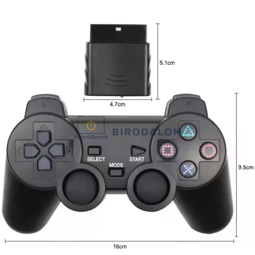 Sony PlayStation PS1 / PS2 Wireless 2.4G Dual Vibration kontroller (OEM), fekete