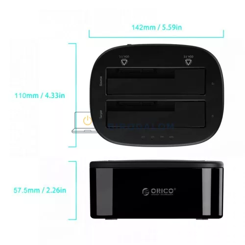 HDD dokkoló állomás, Dual-Bay, SSD klónozás, UASP (2x SATA foglalat (2.5"/3.5"), USB 3.0 Type-B (5 Gbps)) (OEM) (6228US3