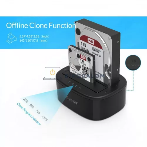 HDD dokkoló állomás, offline SSD/HDD klónozás szá (2x SATA férőhely (2.5"/3.5"), USB 3.0 csatlakozás) (OEM) (6228US3-C-B
