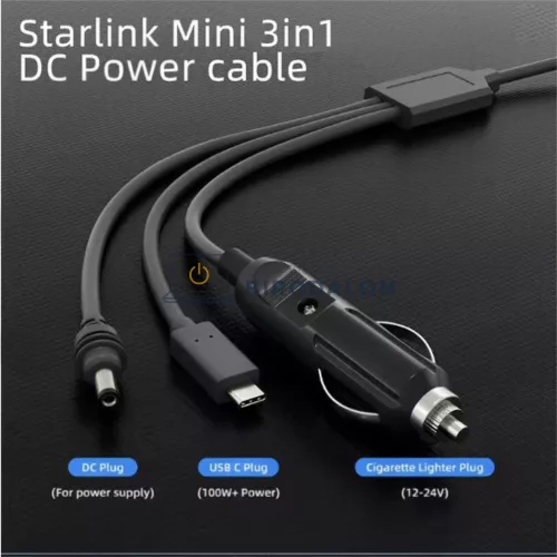 Starlink Mini autós töltőkábel, 12-24V, 3m, IP68 (OEM)