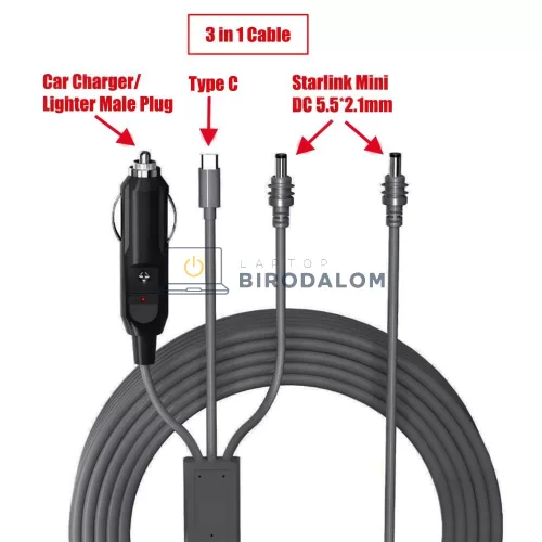 Starlink Mini autós töltőkábel, 12-24V, IP68, 10m (OEM) (1-PER0101, 1-PER0095)