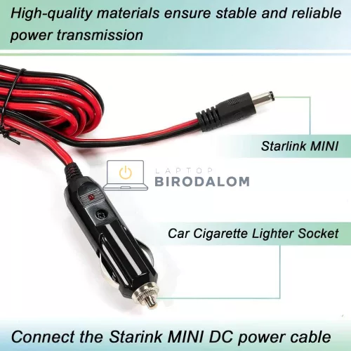 Starlink Mini autós 12-24V töltőkábel, 5m, 5.5mm*2.1mm (OEM)