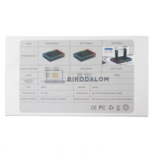 M.2 SSD dokkoló, Offline klónozás, 20 Gbps, R (USB 3.2 Gen 2 Type-C (20 Gbps)) (OEM) (RTL9220DP)