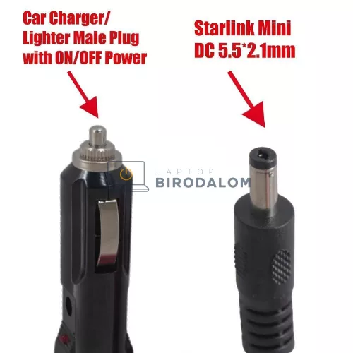 Starlink Mini autós töltőkábel DC tápkábel ON/OFF kapcsolóval, 12-24V, 5 m, 5.5mm×2.1mm (OEM)