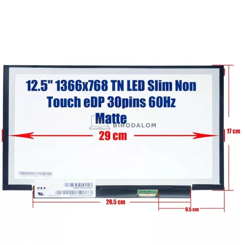 Lenovo ThinkPad A275, A285, X250, X260, X270, X280, X230s 12.5" HD TN laptop kijelző (30 pin – jobb)