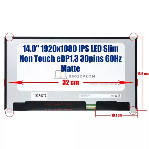 Dell Latitude 7480, 7490 14.0" Full HD (1920x1080) IPS Slim-LED matt laptop kijelző (30 pin, jobb)