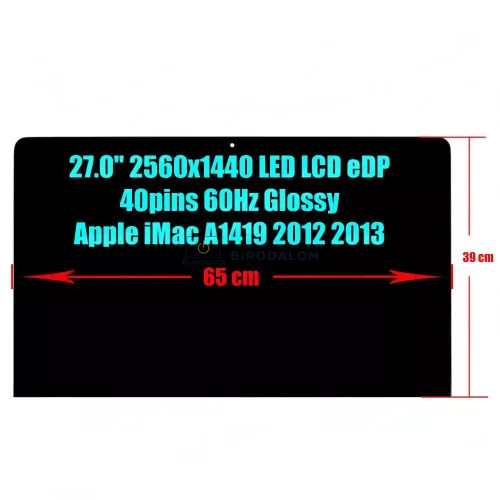 Apple iMac 27" A1419 (2012–2013) 27.0" QHD IPS kijelző assembly üveggel (40 pin) (LM270WQ1-SDF1, LM270WQ1-SDF2)
