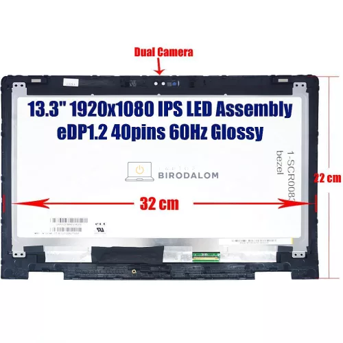 Dell Inspiron 13 5368, 5378, 5379, Latitude 3390 2-in-1 13.3" Full HD IPS érintőképernyős laptop kijelző kerettel (40 pin - jobb)