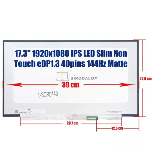 Gyári új, matt 17.3" Full HD 144Hz IPS LED laptop kijelző (40 pin - jobb) (B173HAN04.0, N173HCE-G33) – Asus ROG, Acer Nitro, HP