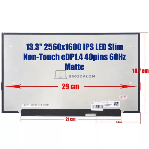 Dell Inspiron 13 5310 13.3" WQXGA (2560x1600) IPS LED laptop kijelző, matt, 40 pin, jobb (LP133WQ1-SPD2, NE133QDM-N60, B133QAN04.1)