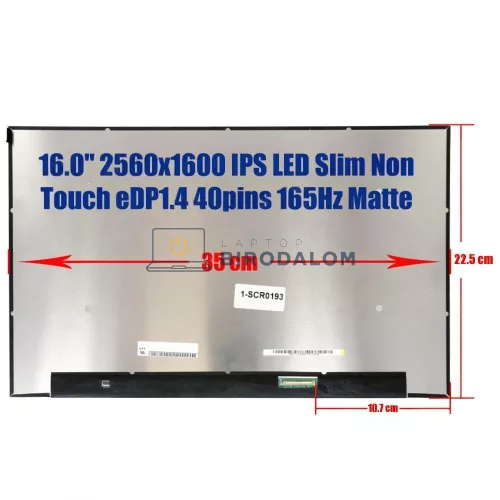 Asus ROG GU603, Lenovo Legion 5 Pro / Legion 7 16.0" WQXGA IPS laptop kijelző, matt (40 pin, jobb)