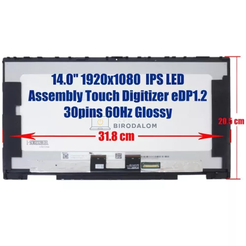 HP Pavilion x360 14-dy, 14m-by, Victus 16-e0000 14.0" FHD IPS érintőképernyős kijelző bezel kerettel (30 pin)