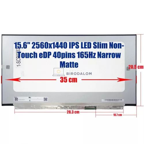 Gyári új 15.6" QHD 165Hz IPS ADS matt Slim laptop kijelző (40 pin, jobb)