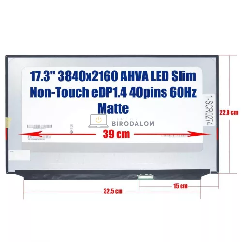 Lenovo ThinkPad P17 Gen 1, P17 Gen 2, Acer ConceptD CN517-71 17.3" UHD IPS laptop kijelző, 40 pin jobb