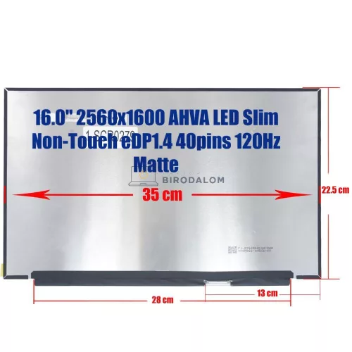 Lenovo IdeaPad 5 Pro 16ACH6, 5 Pro 16IHU6, 5 Pro 16ARH7, ThinkBook 16 G6 IRL 16.0" WQXGA IPS laptop kijelző (40 pin - jobb)