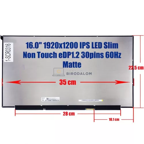 Asus K6602ZE, Vivobook 16X / Lenovo IdeaPad Slim 3, 5, ThinkBook 16 G6 16.0" WUXGA IPS laptop kijelző (30 pin - jobb)