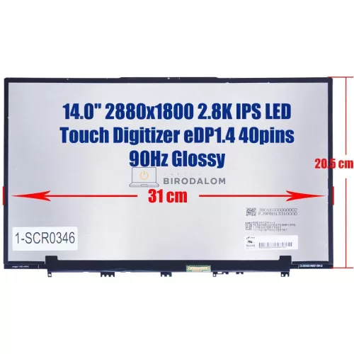 Lenovo Yoga Slim 7 Pro 14ACH5, 14ARH5, 14ITL5 14.0" 2.8K IPS érintőképernyős laptop kijelző (40 pin, jobb)