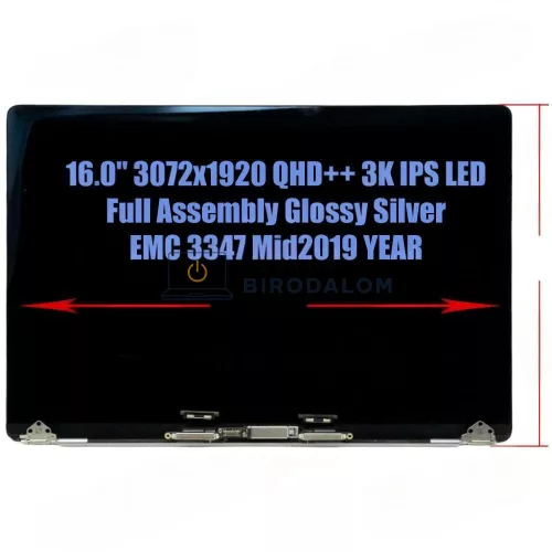 Apple MacBook Pro 16 A2141, Mid 2019 16.0" WQXGA+ IPS laptop kijelző, ezüst (Full Assembly)