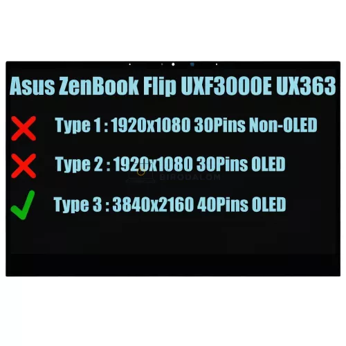Asus ZenBook Flip UX363, UX363E, UX363J, UX371 13.3" 4K OLED IPS érintőképernyős laptop kijelző (ATNA33TP11) (40 pin - jobb)