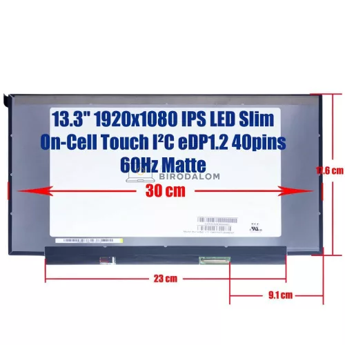 Gyári új, matt 13.3" Full HD IPS érintőképernyős laptop kijelző (NV133FHM-T04, NV133FHM-T02) (40 pin - jobb)