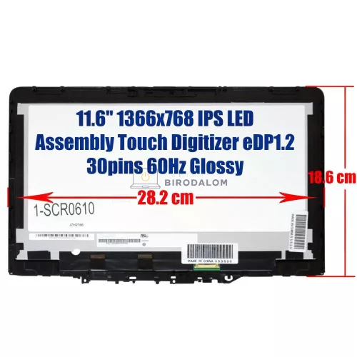 Lenovo 300e Yoga Chromebook Gen 4 82W2, 82W3 11,6" HD IPS érintőképernyős laptop kijelző, 30 pin (jobb)