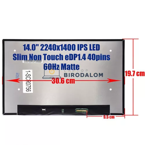 Gyári új matt 14.0" QHD (2560x1440) IPS Slim LED kijelző Dell Inspiron 14 Plus 7420 (40 pin, jobb cs